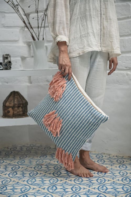 Naidi Blue Pillow with Tassels | Pillows by Zuahaza by Tatiana