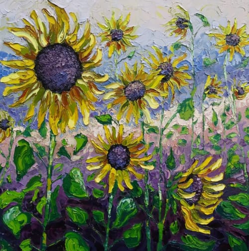 “The Scent of Summer” Original Textured Sunflower Painting | Oil And Acrylic Painting in Paintings by Emily Newman Fine Art
