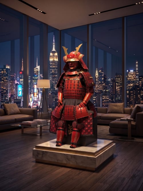 Bespoke Red Iron Samurai Armor Wearable Art I : Flamingo | Sculptures by Dynasty Artisan