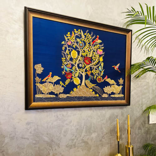 Original Handmade “Tree of Life” Artwork On Raw Silk Fabric | Embroidery in Wall Hangings by MagicSimSim