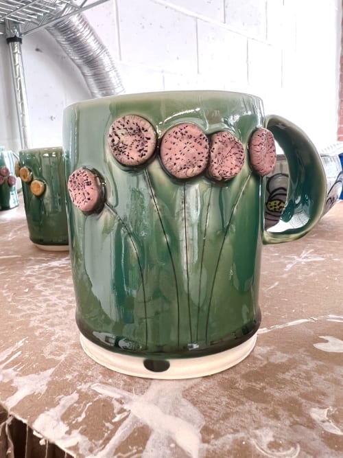 Porcelain mug with hand sculpted flowers and custom glaze | Drinkware by Liz Noonan Ceramics