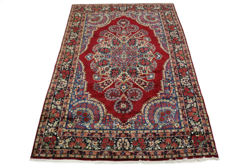 Vintage Red Traditional 6'5X10'5 Qom Kerman Persian Rug | Rugs by Magic Rugs
