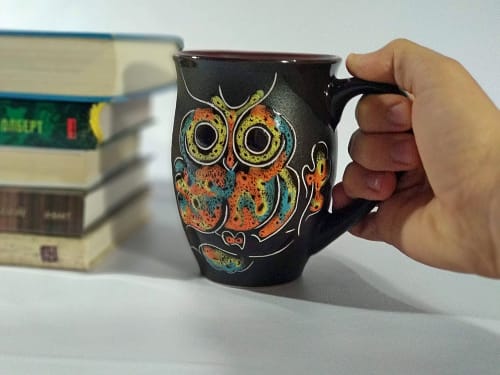 Pottery coffee (tea) mug «Owl» 16.9 fl oz | Cups by Cupscho | Private Residence in Kharkiv
