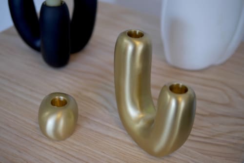Noodle Solo Candle Holder in Brushed Brass | Decorative Objects by Tina Frey | Wescover Gallery at West Coast Craft SF 2019 in San Francisco