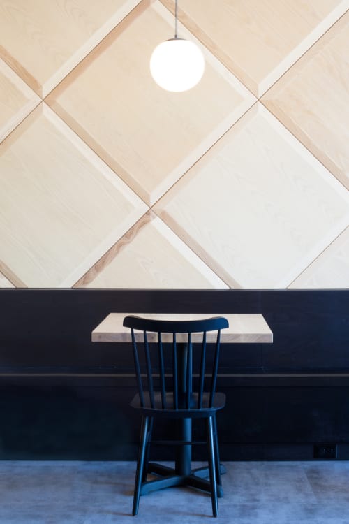 Quilted Wood Wall | Wall Treatments by Trey Jones Studio | Broadcast Coffee in Seattle