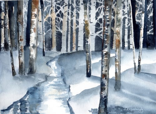 Night In The Woods | Watercolor Painting in Paintings by Claudia E. Kazachinsky