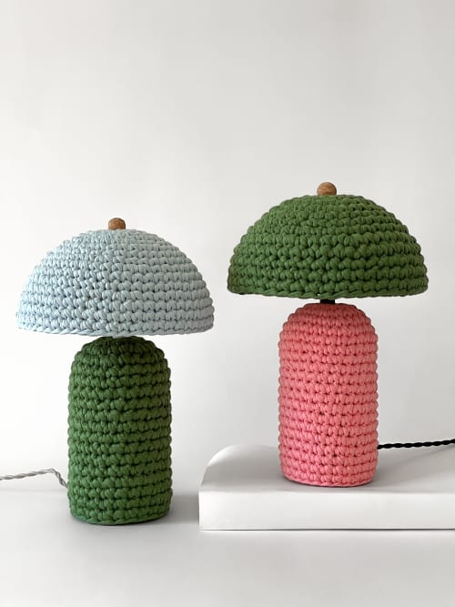 The Knitty Table Lamp in Grass Green and Robin's Egg Blue | Lamps by Meg Morrison | By Jacqui Photography in Richmond