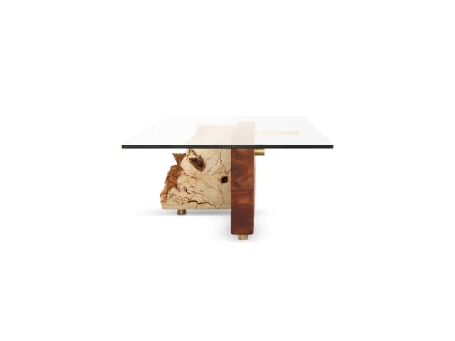 Equilibrio - Salvaged Mahogany and Coral Marble Center Table | Tables by HERBEH WOOD