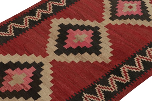 Vintage Shahsavan Persian Kilim in Red, Beige & Black | Rugs by Rug a