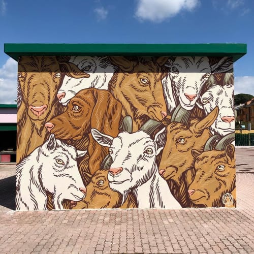 Heap of goats (and a dog) Mural | Murals by Luca Maleonte