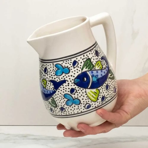Blue Fish Ceramic Pitcher | Vessels & Containers by TerraKlay