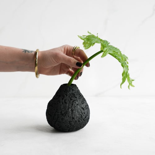 Rounded Vase in Textured Carbon Black Concrete | Vases & Vessels by Carolyn Powers Designs