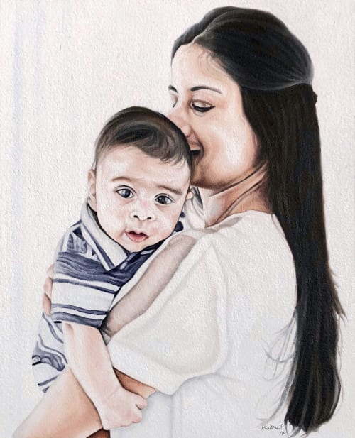 Mother & Child - portrait painting | Oil And Acrylic Painting in Paintings by Melissa Patel