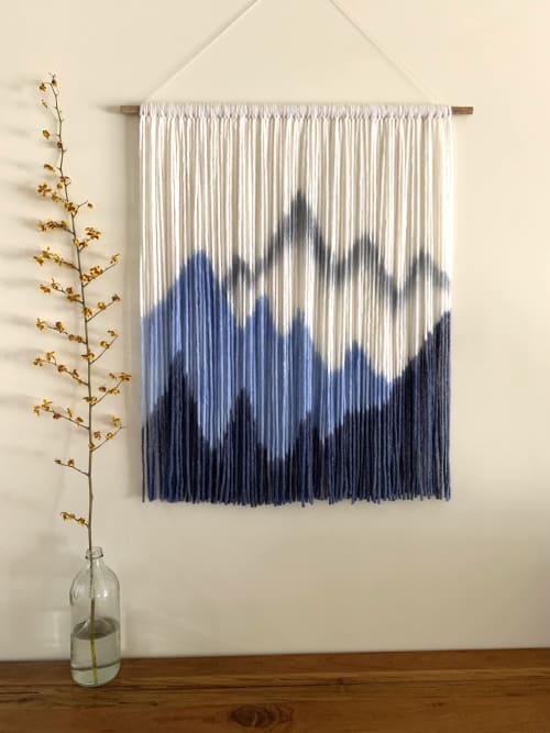 ALPS BLUE Wall Tapestry Blue Grey Mountain Landscape | Macrame Wall Hanging in Wall Hangings by Wallflowers Hanging Art