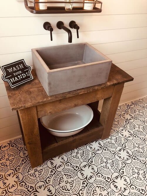 Barnwood Vanity Base with Rectangle Concrete Sink | Furniture by Wood and Stone Designs