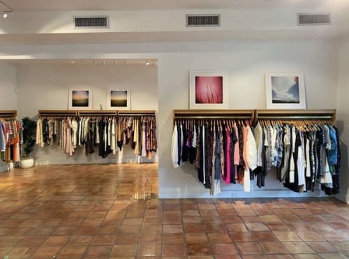 Retail - Floating Garment racks/shelves | Interior Design by Hyrax Studio | MOSS Designer Consignment in San Antonio