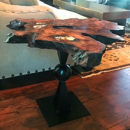 Live Edge Redwood Burl End Table with Stone and Copper Inlay | Tables by Natural Wood Edge Creations by Rick Griggs