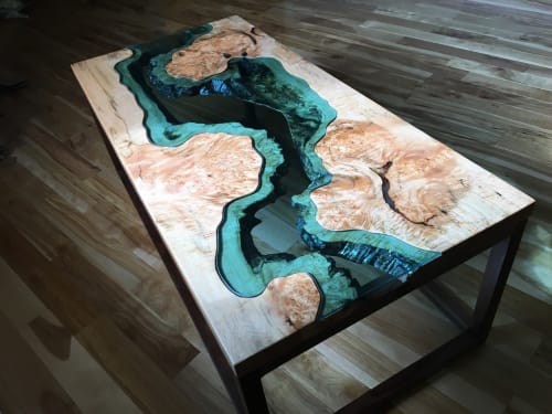 Burly Maple River Coffee Table | Lake Series | Black Walnut Base | | Tables by SAW Live Edge