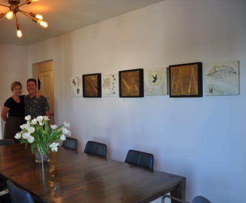 Imagery canvas with golden texture flow | Paintings by Margot Waller Madgett | Private Residence - 49th St, San Diego in San Diego