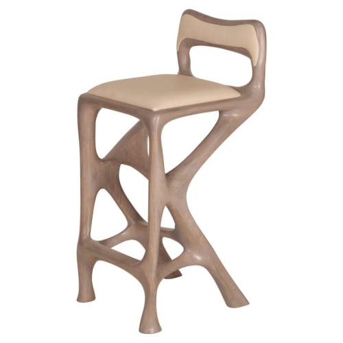 Amorph Chimera Bar Stool with Back, Stained Gray Oak | Chairs by Amorph