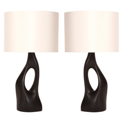 Amorph Helix Table Lamp Solid Wood, Ebony Finish with Ivory | Lamps by Amorph