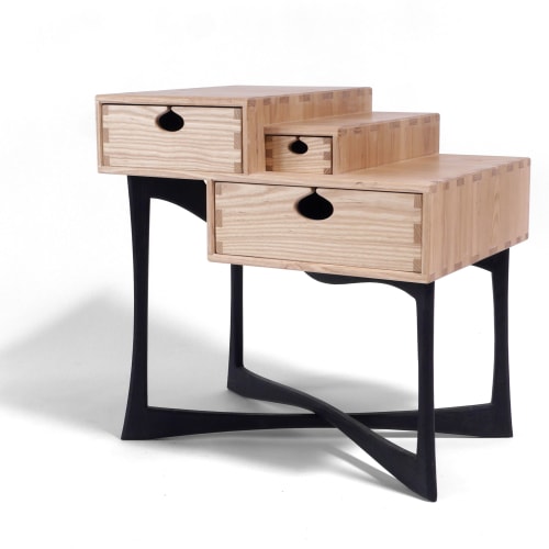 Ash Coriolis End Table w/ Burnt Legs Three Drawer Nightstand | Side Table in Tables by Arid