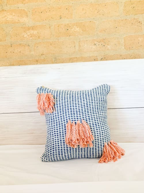 Naidi Blue Pillow Case with Tassels | Pillows by ZUAHAZA