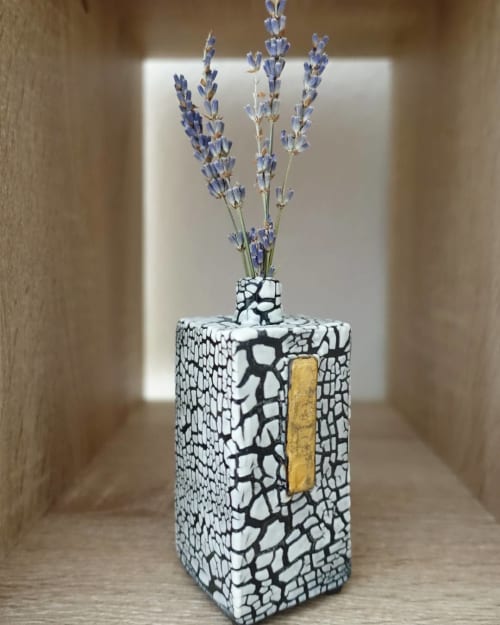 White Crackle Bud Vase | Vases & Vessels by Pierre Bounaud Ceramics