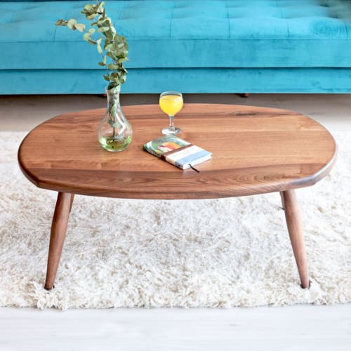 Walnut Oval Coffee Table , Unique Mid Century Coffee Table | Tables by OzzWoodArt