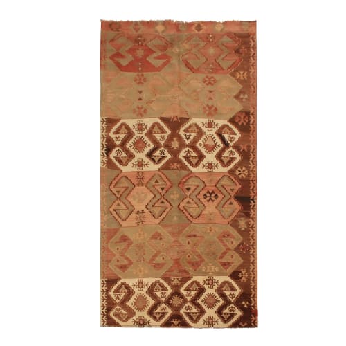 Vintage Mid-Century Emirdag Red And Brown Wool Kilim Rug | Rugs by Rug a