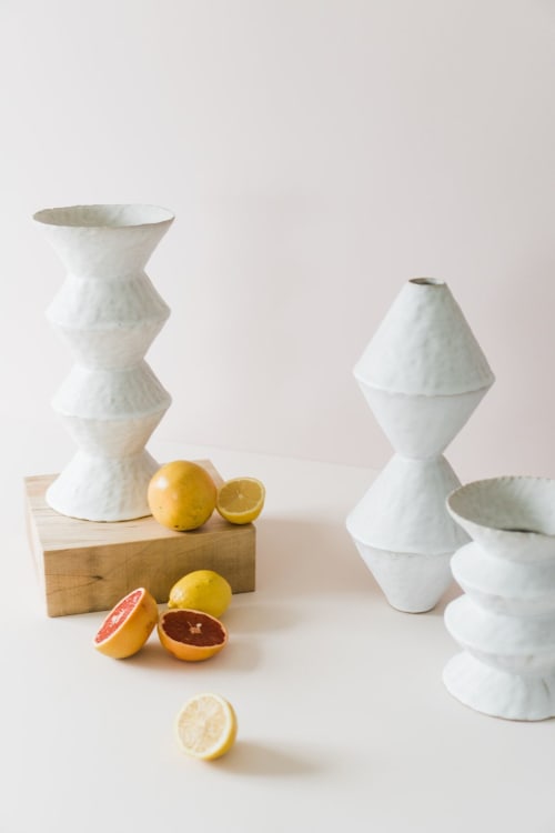 White Zig Zag Vessels | Vases & Vessels by Giselle Hicks Ceramics | Private Residence, Helena in Helena