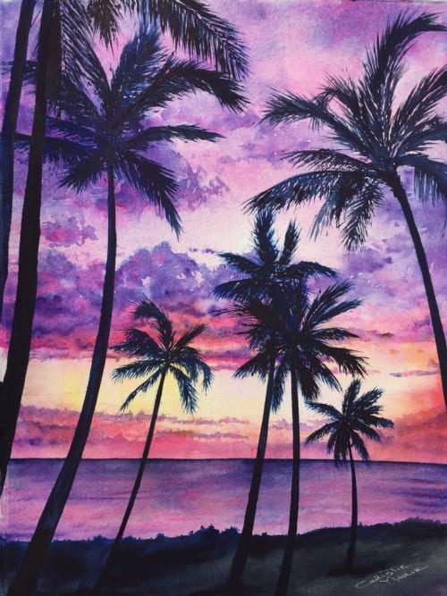 "Pink Palms" Original is a watercolor | Paintings by Christie Marie E. Russell
