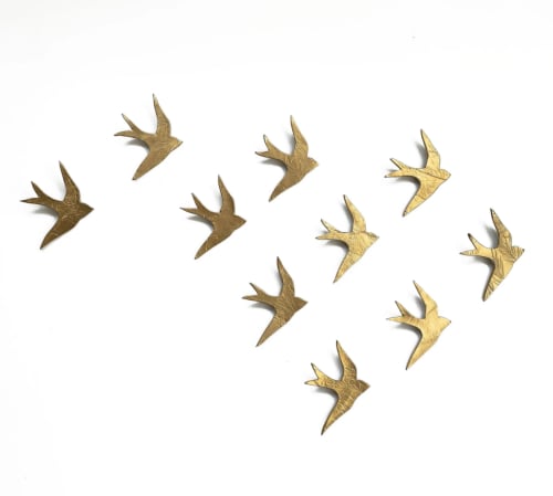 10 Metallic Gold Swallows - Original Ceramic Wall Art | Wall Sculpture in Wall Hangings by Elizabeth Prince Ceramics