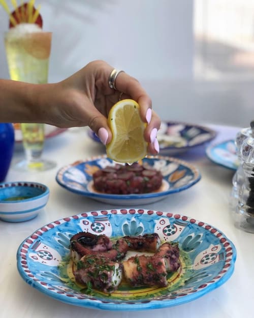 Light Blue Chicken Soup bowl 8,5 inch (Animal Decorations) | Ceramic Plates by Ceramica Assunta Positano | Le Sirenuse Miami in Surfside