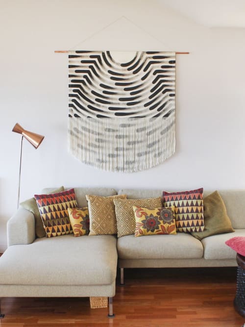 Large Painted Stripe Fringe Wall Hanging in Black | Wall Hangings by Julia Canright