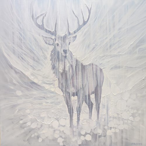 Resilience, a Winter White Stag painting | Oil And Acrylic Painting in Paintings by Gill Bustamante