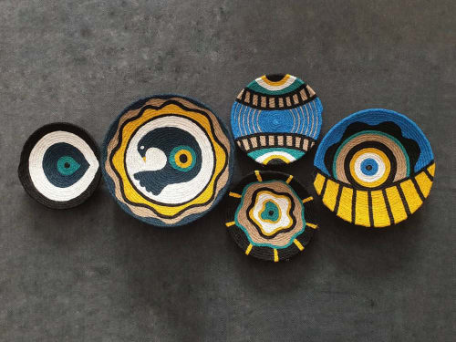 5 Pieces Of Evil Eye Bead Wall Plate, Blue Wall Plates | Ornament in Decorative Objects by Sarmal Design