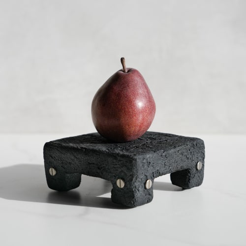 Small Shelf Riser in Black Concrete with Gunmetal Detail | Decorative Objects by Carolyn Powers Designs