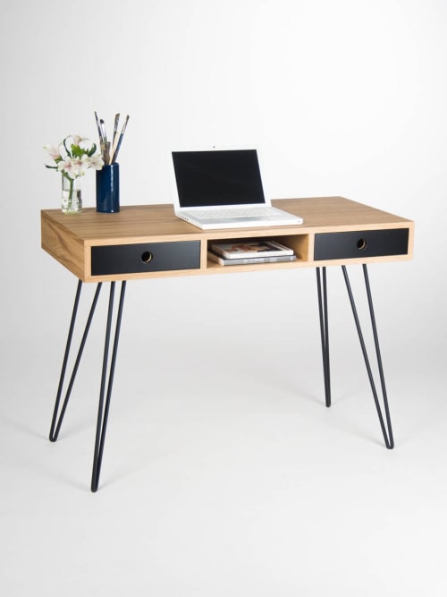 Home office desk, industrial small table, with black drawers | Furniture by Mo Woodwork