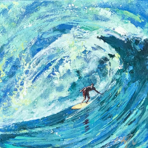 Surfers Incredible on Blue | Paintings by Kathleen Keifer