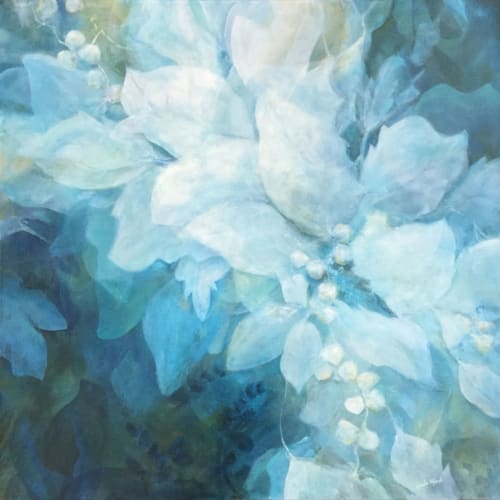 Soft and Romantic Floral Painting with Blues and white | Oil And Acrylic Painting in Paintings by Lynette Melnyk