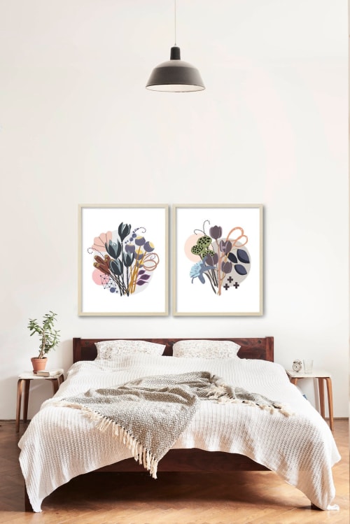 Fall Bouquet/Moon Corsage Modern Botanical Print Set | Paintings by Birdsong Prints