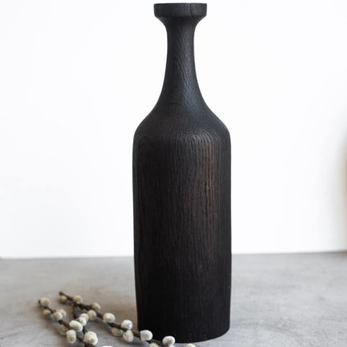 Tall Charred Wood Bottle Shaped Vase | Vases & Vessels by Creating Comfort Lab