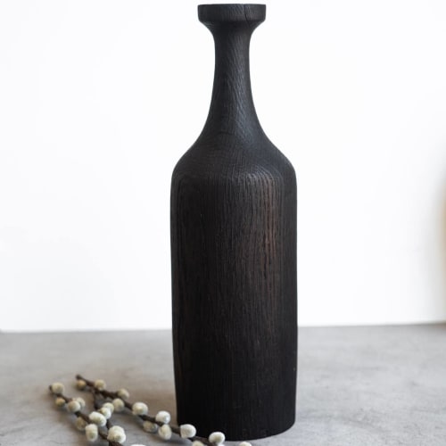 Tall Charred Wood Bottle Shaped Vase