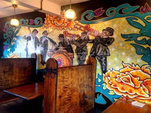 Sugar Skull Band mural | Murals by Nicole Cherry | Undergrounds Coffee House and Roastery in Buffalo