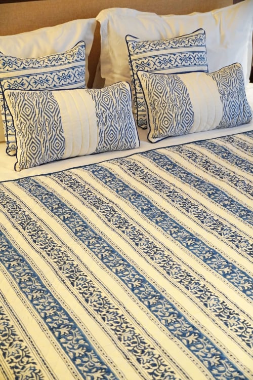 Alternate Indigo Floral Striped Quilt | Linens & Bedding by Jaipur Bloc House