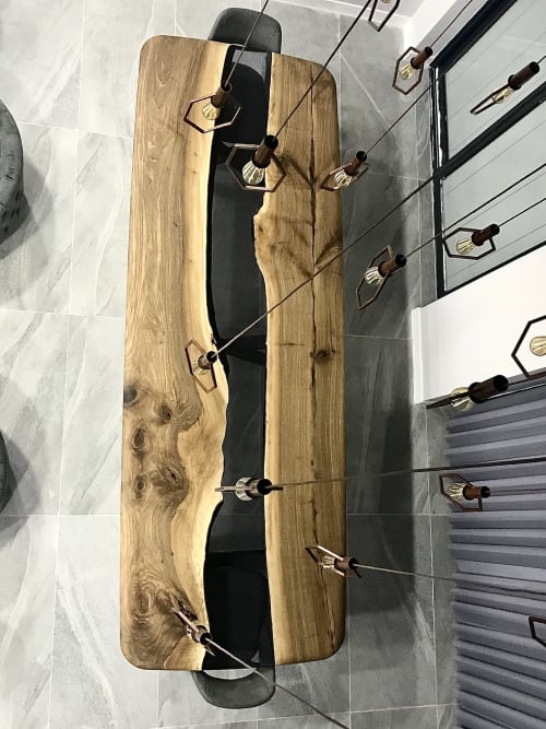 Epoxy Table Top, Walnut River Resin Table, Wood Dining Tabe | Dining Table in Tables by Tinella Collection