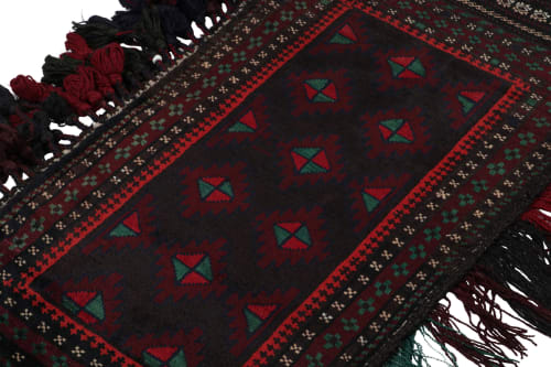 Rug & Kilim's Baluch Afghan rug in Black, Red & Green | Rugs by Rug and Kilim