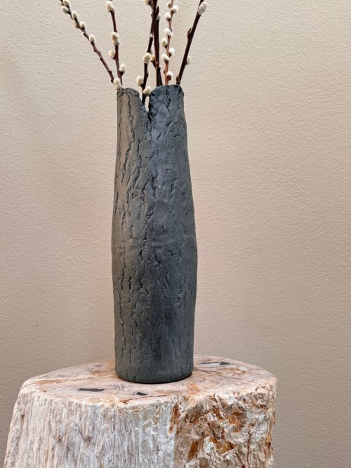 Ceramic Black Tree Bark Vase | Vases & Vessels by Elena Miller