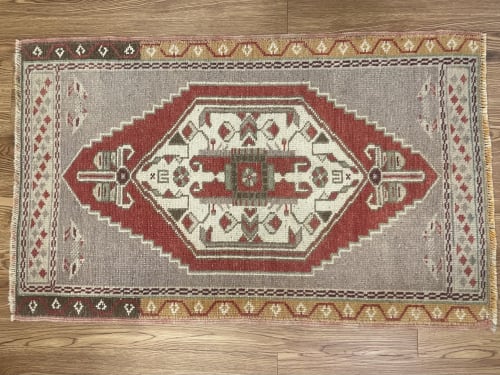 Hand-woven Turkish Doormat Rug| 1.11x 3.3 | Small Rug in Rugs by Wool and Rug